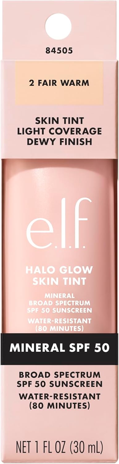 e.l.f. Halo Glow Skin Tint SPF 50, Tinted Moisturiser For Light, Buildable Coverage, Creates A Natural Glow, Vegan & Cruelty-Free, 2 Fair Warm
